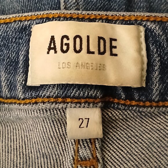 Agolde Jeans Size 27 Nico Ankle Crop High Rise Button Fly Distressed Blue Denim - Picture 8 of 10
